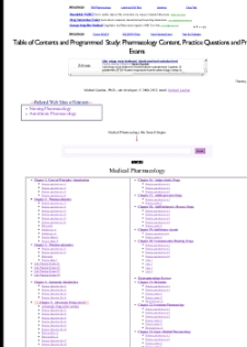 Medical Pharmacology: Table of Contents and Programmed Study: Pharmacology Content, Practice Questions and Practice Exams