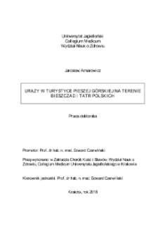 Urazy w turystyce pieszej górskiej na terenie Bieszczad i Tatr Polskich