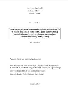 Analiza przydatności oznaczania stężenia leukotrienu E4 w moczu za pomocą testu ELISA jako nieinwazyjnej metody diagnostycznej in vitro pozwalającej na rozpoznanie astmy aspirynowej