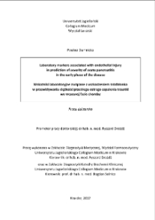 Wskaźniki laboratoryjne związane z uszkodzeniem śródbłonka w przewidywaniu ciężkości przebiegu ostrego zapalenia trzustki we wczesnej fazie choroby