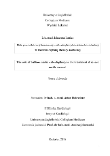 Rola przezskórnej balonowej walwuloplastyki zastawki aortalnej w leczeniu ciężkiej stenozy aortalnej