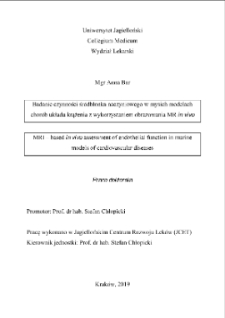 Badanie czynności śródbłonka naczyniowego w mysich modelach chorób układu krążenia z wykorzystaniem obrazowania MR in vivo