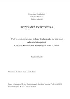 Wpływ śródoperacyjnej podaży tlenku azotu na przebieg odpowiedzi zapalnej w trakcie leczenia wad wrodzonych serca u dzieci