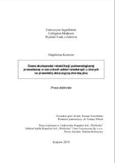 Ocena skuteczności rehabilitacji pulmonologicznej prowadzonej w warunkach subterraneoterapii u chorych na przewlekłą obturacyjną chorobę płuc