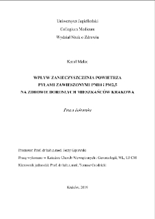 Wpływ zanieczyszczenia powietrza pyłami zawieszonymi PM10 i PM2,5 na zdrowie dorosłych mieszkańców Krakowa