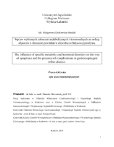 The influence of specific metabolic and hormonal disorders on the type of symptoms and the presence of complications in gastroesophageal reflux disease