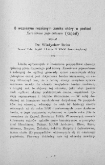 O wczesnym rozsianym zaniku skóry w postaci Xeroderma pigmentosum (Kaposi)