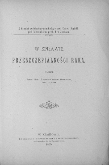 W sprawie przeszczepialności raka