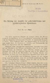 Ein Beitrag zur Aseptik der geburtshilflichen und gynäkologischen Operationen