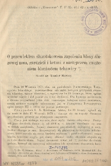 O przewlekłem śluzotokowem zapaleniu błony śluzowej nosa, gardzieli i krtani z następczem zwężeniem błoniastem tchawicy