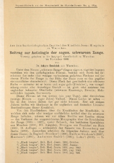 Beitrag zur Aetiologie der sogen. schwarzen Zunge : Vortrag, gehalten in der laryngol. Gesellschaft zu Warschau im November 1893