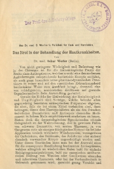 Das Itrol in der Behandlung der Hautkrankheiten