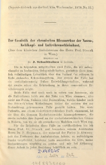 Zur Casuistik der chronischen Blennorrhoe der Nasen-, Kehlkopf- und Luftröhrenschleimhaut