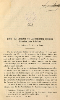 Ueber das Verhalten der Auswanderung farbloser Blutzellen zum Jodoform