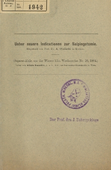 Ueber neuere Indicationen zur Salpingotomie
