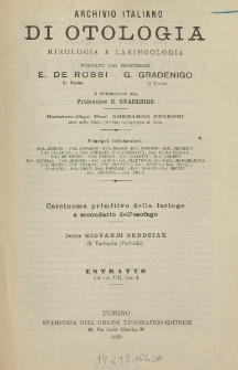 Carcinoma primitivo della laringe i secondario dell'esofago
