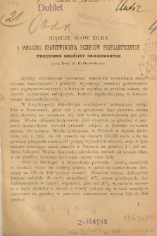 Jeszcze kilka słów o potrzebie upaństwowienia przepisów profilaktycznych przeciwko gruźlicy sięgach