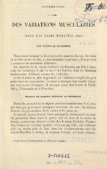 Contributions a l'étude des variations musculaires dans les races humaines