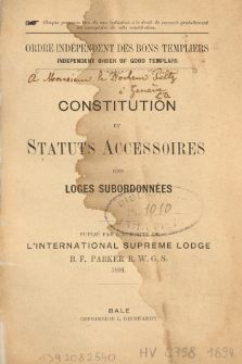 Constitution et statuts accessoires des loges subordonnées