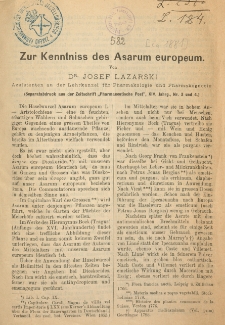 Zur Kenntniss des Asarum europeum