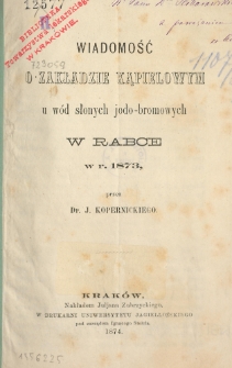 Wiadomość o zakładzie kąpielowym u wód słonych jodo-bromowych w Rabce w roku 1875
